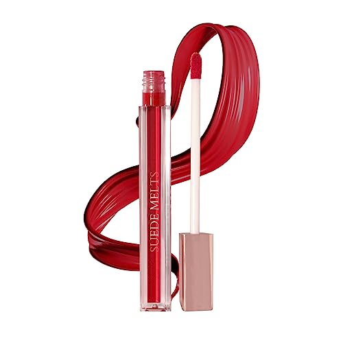 Image of Bergamot Beaute Matte Liquid Lipstick Suede Melts Non Transfer, Waterproof, Kiss Proof Long Lasting Upto 8 + Hours For Women 2.1ml (Crimson Melt)