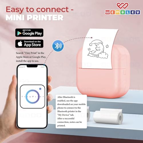 Image of Wembley Mini Bear Themed Thermal Printer| Portable, Wireless & Rechargeable| Safe & Ink-Free Color Printer for Kids Age 5+| Print Anytime, Anywhere (Pink)