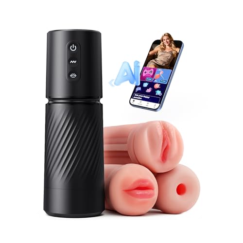 Uoffile Sex Toys for Men Male Masturbator - 3 Sleeves AI Sync Pocket Pussy Mens Sex Toy with 10 Sucking & 10 Dual Vibrating, APP Control Penis Pump Adult Toy Male Stroker Blowjob Machine Massage Kits