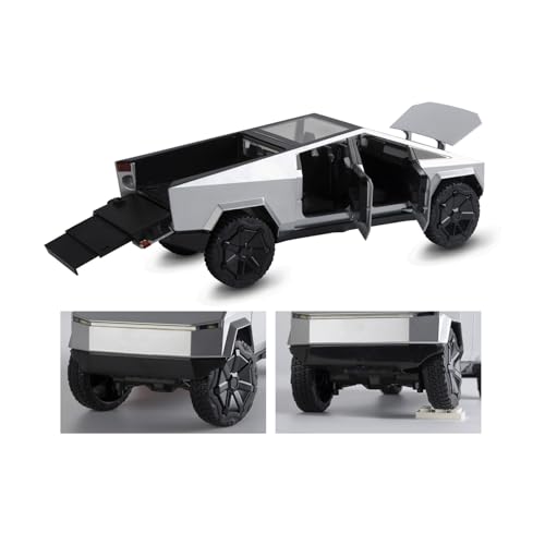 Image of Cyber Truck Toy Trucks for 3 4 5 6 7 Year Old Boys 1:32 Diecast Metal Pickup Truck Toys for Boys Age 3-8 with Light and Sound Pull Back Toy Cars (Silver)