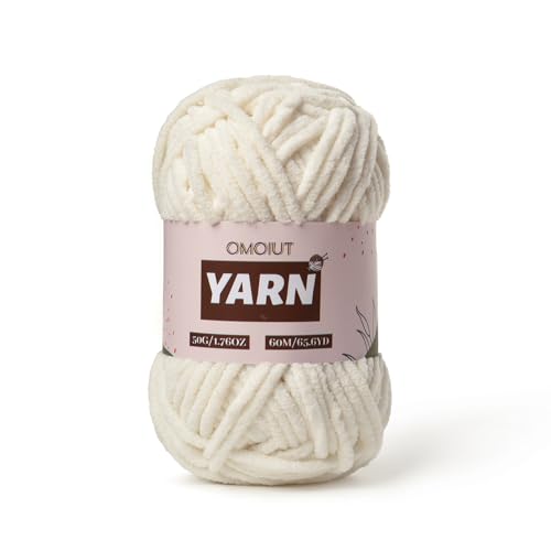 Plush Chenille Chunky Crochet Yarn - Baby Yarn for Crocheting Soft - Velvet Yarns Knitting for Blankets Crafts - Fluffy Amigurumi Yarns 50g / 65.6yd (White)