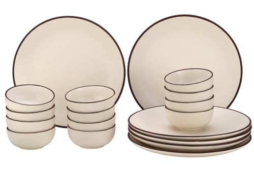 Image of Bodhi House Solid Handcrafted Stoneware Ceramic Dinner Set, Dish Set Serving, Microwave and Dishwasher Safe, Bone-ash Free, Crockery Set for Dining and Gifting (Off-WHT, Pack of 18 (6F+12K))