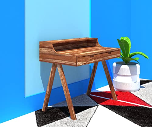Image of Demiwall Sheesham Wooden Study Table with 2 Drawer & Shelf Storage | Workstation for Home & Office | Solid Wood Desk Writing Table for Study Room | Laptop Computer Table for Adults | Natural Brown-D28