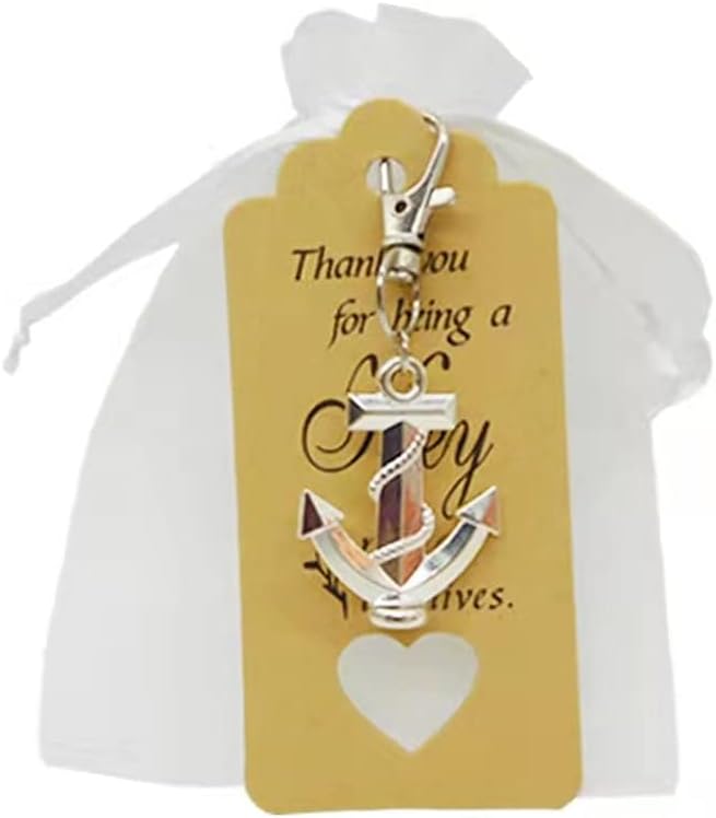 50Pcs Anchor Keychain Party Favor Wedding Favors for Guests, Creative Souvenirs Gifts with Drawstring Gift Bags and Thankyou Tags for Nautical Theme Wedding Party Decorations