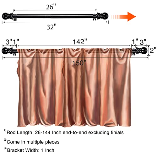 1 Inch Black Long Curtain Rods for Windows 26 to 120-144 Inch - Heavy Duty Small Decorative Window Curtains Rod and Bracket Set with Treatment Hardware for Drapes Bedroom,Sliding Glass Door - Thumbnail 5
