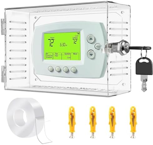 Universal Thermostat Lock Box with Key,Clear Large Thermostat Cover for Thermostat on Wall,Thermostat Guard Fits Thermostats 6.3 x 4.4 x 2 inches or Smaller
