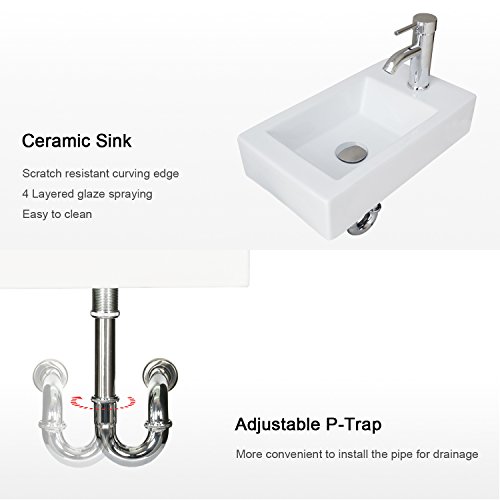 Eclife Bathroom 18-3/8" 1.5 Gpm Wall Mount White Ceramic Sink Rectangle With Chrome Faucet With Pop Up Drain P Trap (T02) #TOP2