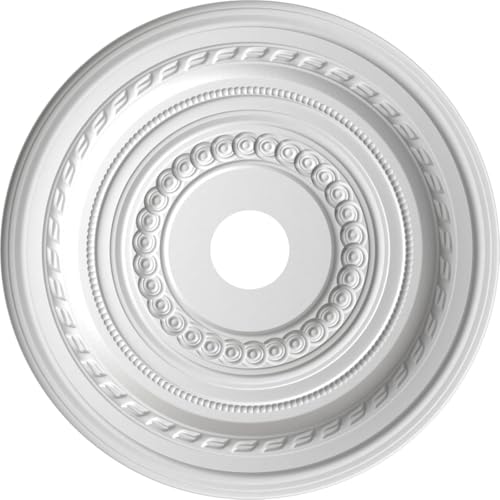 Image of Ekena Millwork CMP22COGBW Cole Thermoformed PVC Ceiling Medallion (Fits Canopies up to 6 inch), 22 inchOD x 3 1 /2 inchID x 1 inchP, UltraCover Satin Blossom White