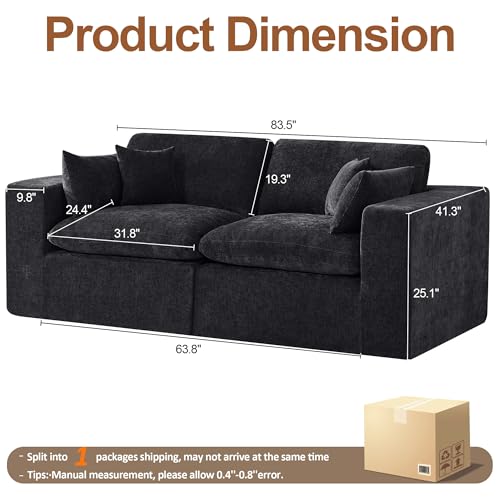 Image of 83''Cloud Boneless Sectional Couch, Modular Sectional Sofa Deep Seat, Upholstered Convertible Comfy Loveseat Chenille Memory Foam Sofa Couches for Living Room, Dark