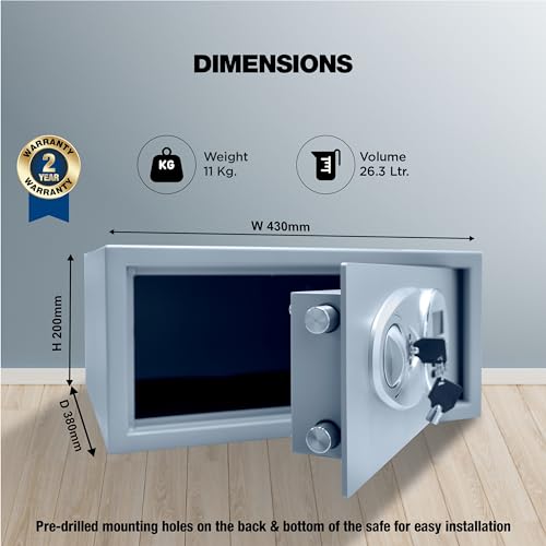 Image of Ozone 26.3 Litres Digital Safe Locker for Home & Office - Digital Lock, 1-Way Unlocking (Password), Size: 200H x 430W x 380D mm, Weight: 11kg, 2-Year Warranty (Grey)