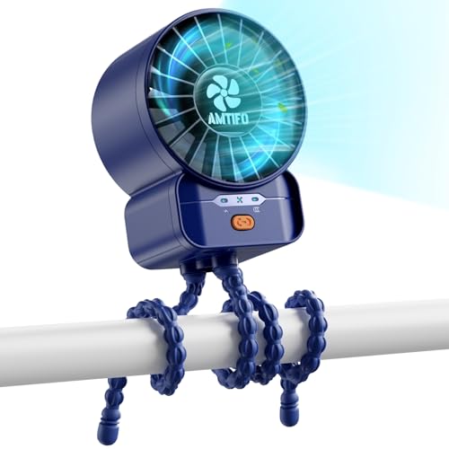 AMTIFO Dark Blue Stroller Fan - USB Rechargeable, Turbo Cooling, Quiet, Adjustable Speeds, Portable Baby Fan for Strollers, Car Seats, Nurseries, and Outdoor Activities, Long Battery Life