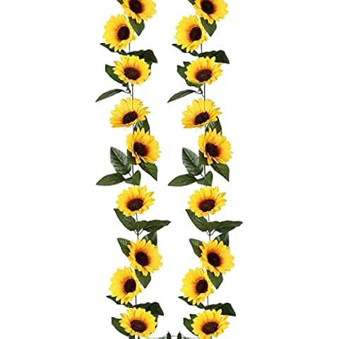 Sunflower Garland, 2pcs Artificial Sunflower Garland String 2.5m, Silk Sunflower Vine with Leaves for DIY Wreath, Home, Party, Garden Cover