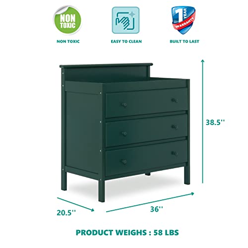 Dream On Me Mason Modern Changing Table With Free Changing Pad In Olive, Three Spacious Drawers, Made Of New Zealand Pinewood, Includes 1" Mattress Pad And Anti-Tipping Kit #TOP4