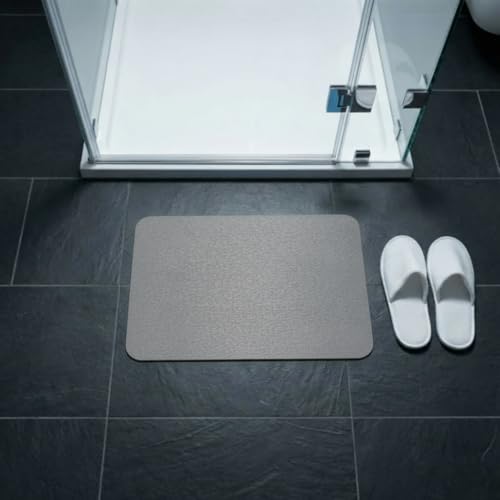 Image of Stone Bath Mat | Diatomaceous Earth Non-Slip Quick Drying Bathroom Floor Mat | Super Absorbent Bathtub & Shower Mat | Odor Free, Safe & Clean for Bathroom & Kitchen (Light grey, 39.5 x 59.5 cm)