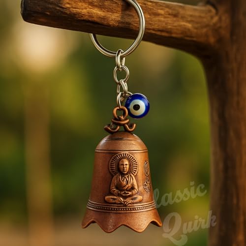 Image of Evil Eye Hooked Guardian Bell Keychain - Protective Lucky Charm Bell with Clip Hook for Bike, Car, Key & Bag | Spiritual Good Luck Talisman Gift