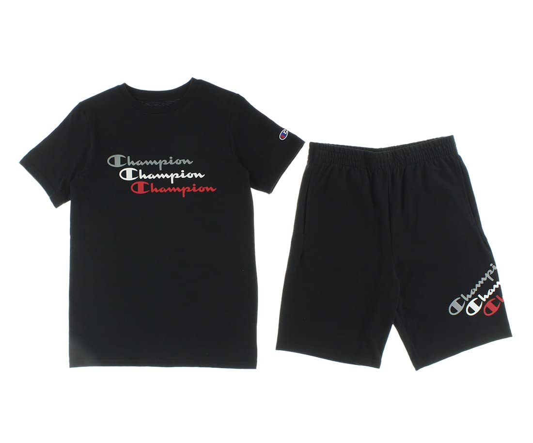 championTriple Script T-Shirt and Shorts Boys Clothing Set Size M, Color: Black/Black