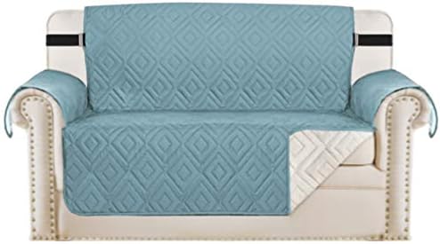 Reversible Loveseat Cover Furniture Protector Anti-Slip Water Resistant 2 Inch Wide Elastic Straps Couch Covers Pets Kids Fit Sitting Width Up to 46"(Love Seat: 75" x 90", Stone Blue/Beige)