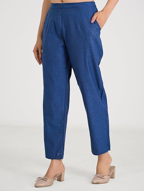 Image of Women's Solid Straight Fit Cotton Trousers | Slim Fit | Trousers for Women | Casual & Office Wear Bottom for Daily