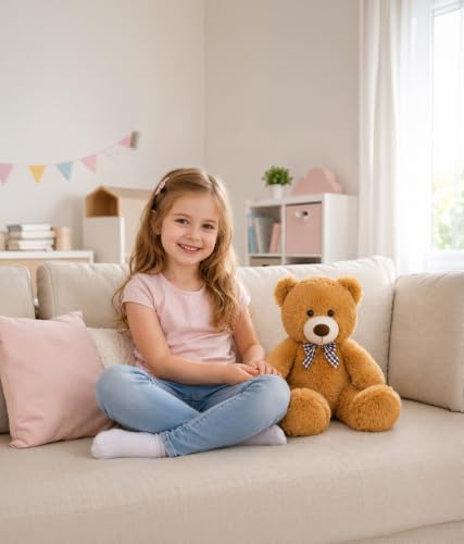 Image of MaoGoLan 15-Inch Small Teddy Bear, Cuddly Plush with Checkered Bow for Kids