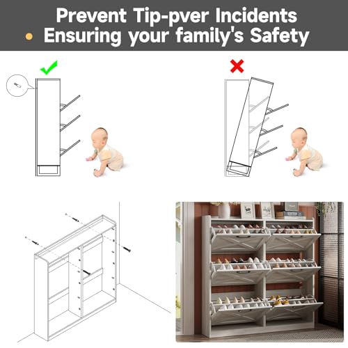 Maupvit Shoe Storage Cabinet with 2 Flip Drawers, Freestanding Shoe Organizer with Metal Legs for Entryway, Narrow Shoe Rack Cabinet - Image 8