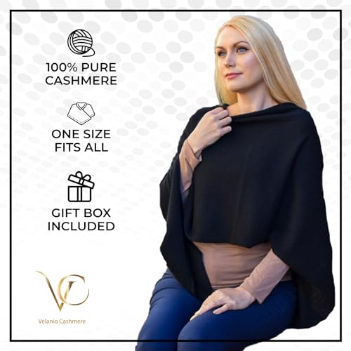 Velanio Cashmere Cashmere Knitted Poncho 100% Mongolian Cashmere Dress Topper for Women Wrap [Gift Box]4