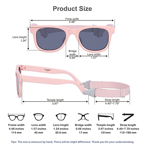 Cocosand Toddler Sunglasses With Strap Polarized Retro Square Soft Silicone Nose Pads For Baby Kids Boys Girls Age 0-24 Months, Baby Pink #TOP5