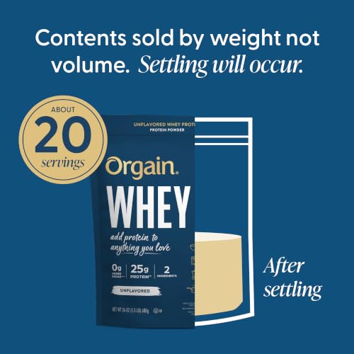 Orgain Unflavored 25g Whey Protein Powder, Non-GMO, 20 Servings, 24 Oz - image 7