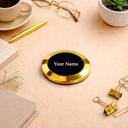 Image of Giftana Personalized Gold Round Paper Weight for Office Table, Smooth Finish Office & Home Stationery Accessory, Paperweight Showpiece Gift for Men & Women, Corporate Gift for Employees