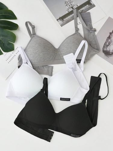 COZYEASE Girls' 3 Pieces Solid Patched Detail Ribbed Knit Bralette No Padding Casual Bralette4