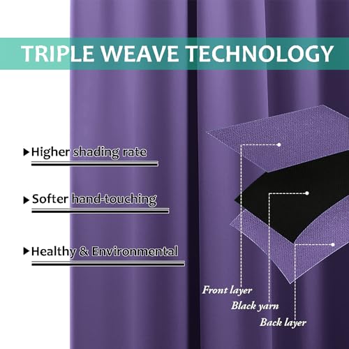Image of NICETOWN 100% Blackout Curtains with Black Liners, Solid Thermal Insulated Full Blackout 2-Layer Lined Drapes, Energy Efficiency Window Draperies for Bedroom (2 Panels, 42 inch W by 63 inch L, Lilac Purple)