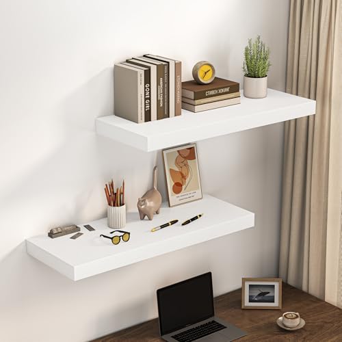 Image of Dreamland 36 inch White Floating Shelves for Wall - Set of 2 aab