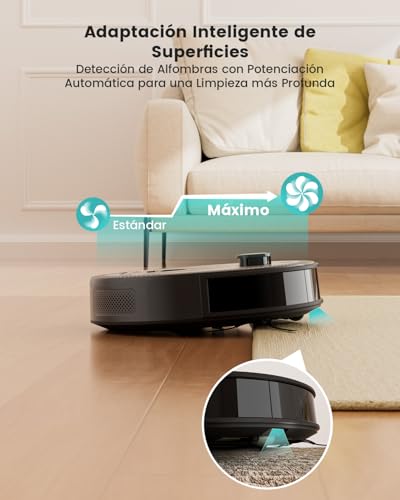 Robot aspirador limpiando debajo de un sofá
