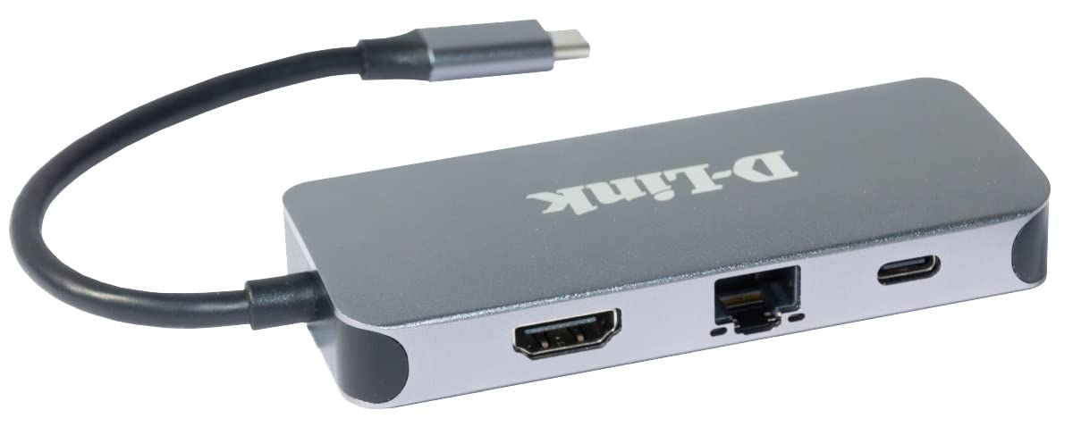 D-Link DUB-2335 Hub USB-C 6-en-1 avec Alimentation (PD 60W), 4K HDMI, Gigabit Ethernet, 3 Ports USB 3.0, pour PC, MacBook Pro, MacBook Air, iPad Pro, Chromebook, Surface Pro et Plus
