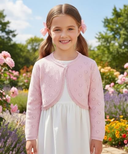 Image of Minora Long Sleeve Bolero, Girls' Knit Cardigan Shrug with One-Button Closure, Baby /Child Cotton Childrens Bolero, Sweater