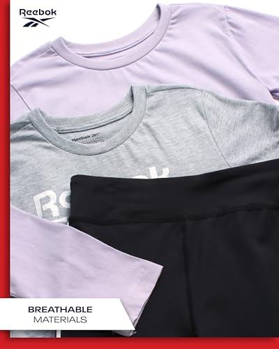 Reebok Active Girls Leggings Set - 3 Piece Athletic Crew Neck Short Sleeve TShirts Sweatshirt and Legging Pants for Girls3