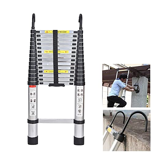4,4M/14,4FT Escalera Telescópica de Aluminio con 2 Ganchos Desmontables, Escaleras Plegable Extensibles, Escalera Multifunción para Hogar, ático, Loft, Capacidad 330lb