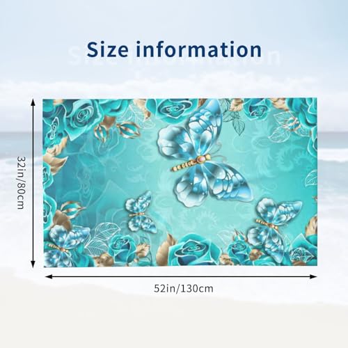 Serviette de bain microfibre bleu clair papillon absorbante - 4