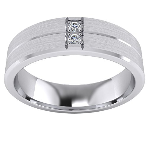 Heavy Sterling Silver 6mm Unisex Wedding Band Simulated Diamonds Ring Comfort Fit Grooved Brushed Bevelled Edges2