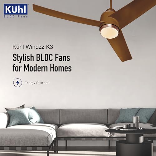 Image of KUHL Windzz K3 1320 mm 65% Power Saving BLDC Ceiling Fan | BEE 5 Star Rated & ISI Marked | High Air Flow | 5 Year Warranty on Motor | IoT - Operate via Mobile & Alexa | Brown | Free Installation