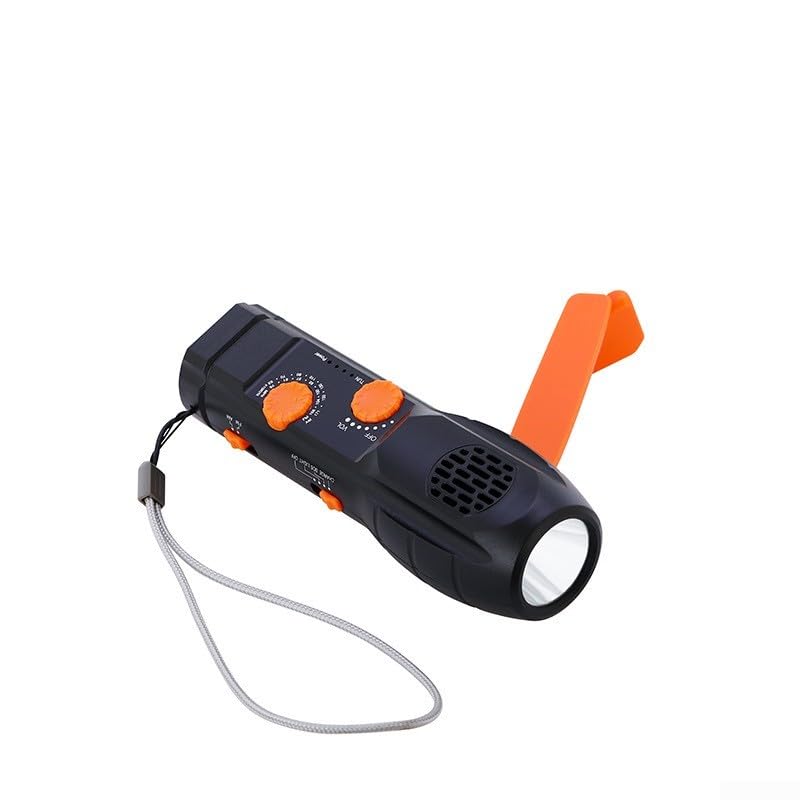 MeevrgR Linterna de manivela y radio – Solar/USB recargable SOS alarma cargador de teléfono 19,5 × 7,5 × 6,5 cm para camping y cortes de energía (negro)