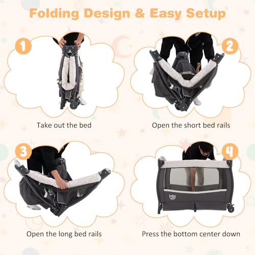 Image of BABY JOY 4 in 1 Pack and Play, Portable Baby Playard with Bassinet & Flip-Away Changing Table, Canopy, Portable Bedside Crib with Storage Basket, Infant Bassinet from Newborn to Toddlers (Floral)