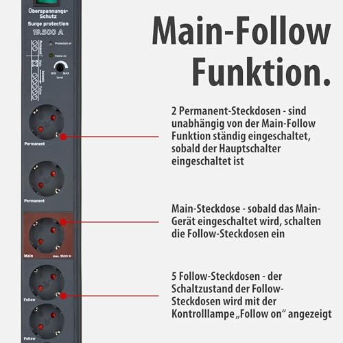 Brennenstuhl Secure-Tec Steckdosenleiste 8-Fach mit Überspannungsschutz und Main Follow Funktion (Mehrfachsteckdose mit 3m Kabel und Schalter) anthrazit – Bild 5