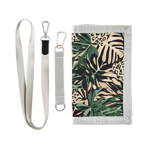 zyrtty Kids Wallets for Boys Girls Ages 4-18 Trifold, Leopard Print Tropical Leaves Wallet with Zippered Coin Pocket and Card Holders, Novelty Wallet for Childrens Birthday Gifts