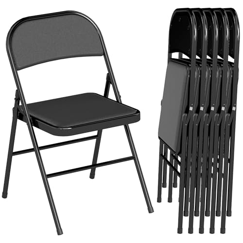 HOMCOM Lot de 6 chaises Pliantes chaises de Salle à Manger Portables Chaise Pliable d'intérieur avec Coussin en revêtement synthétique et Cadre en Acier dim. 45l x 46P x 78H cm Noir