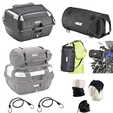 Kompatibel mit Garelli VIP 2 50 Koffer Monolock + Platte + Netz + Rückenlehne + Tasche WP Reise/Fitnessstudio Givi für 2 Integralhelme oder Jethelme 45 l für Motorrad-Scooter mit Gepäckträger