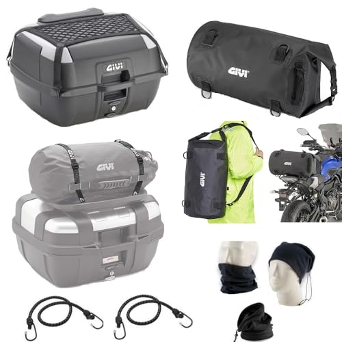 KOMPATIBEL MIT A PRILIA RSV 1000 Edward GIVI TOPCASE+Platte+Netz+RÜCKENLEHNE+wasserdichte Reise-/Sporttasche FÜR 2 Integral-ODER JETHELME,45LT.FÜR Motorrad/Roller MIT GEPÄCKTRÄGER