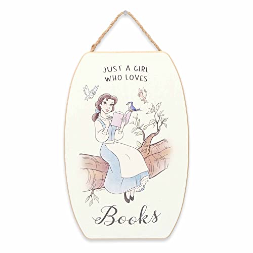 Image of Disney Beauty and the Beast Just a Girl Who Loves Books Hanging Wood Wall Decor - Cute Belle Decoration for Kids' Bedroom or Reading Nook