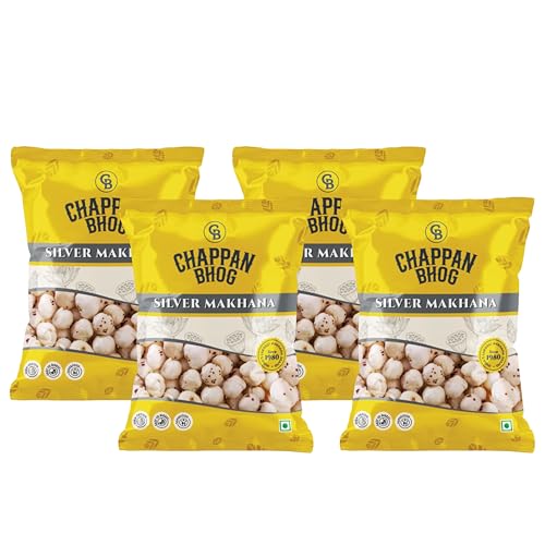 Image of Chappan Bhog Phool Makhana 100g x 4 | Silver Fox Nuts 4+ Suta Large | Premium Raw Makhana (Lotus Seeds) | Healthy Snack | High Protein | Gluten Free | Fasting and Evening Diet snacks