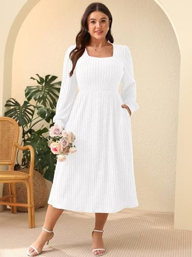 BELAROI Plus Size Dresses for Curvy Women Maxi Sweater Dress Long Sleeve Midi Fall Winter Outfits Lighweight Square Neck2