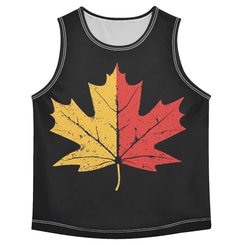 Boys Tank Top Shirts Maple Leaf Orange Yellow Sleeveless T-Shirts Crew Neck for Kids Clothing Children